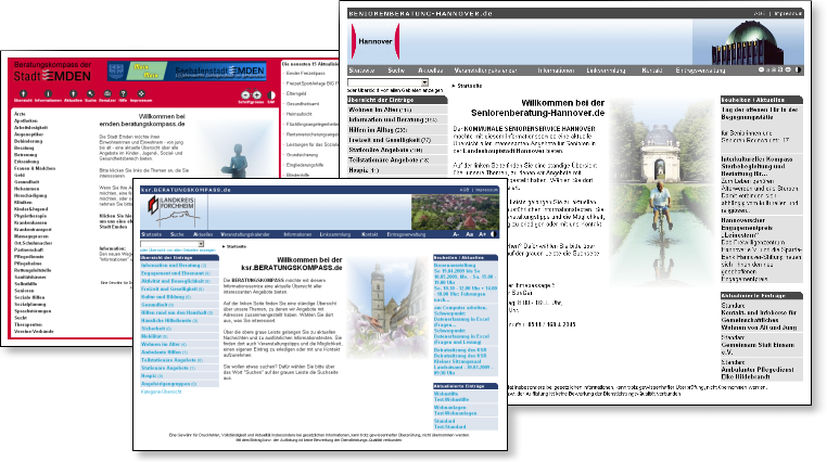 3 Screenshots von Informations­systemen aus der Gesundheitsbranche
